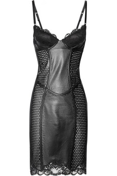 La Perla Lace-Trimmed Perforated Leather Corset Dress