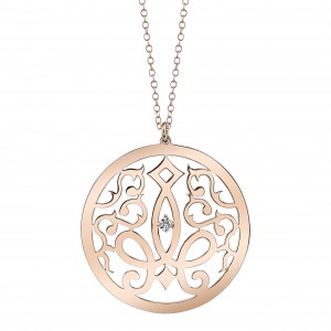 18K Rose gold with Cedrick signature intricate fleur de lis detail and diamond center stone