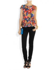 Alice + Olivia floral-print stretch-jersey peplum top