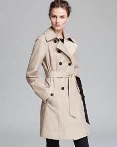 DKNY Combo Contrast Faux Leather Belted Trench