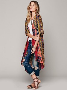 Free People Short Sleeve Printed Maxi Duster