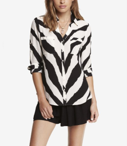 Express Zebra Print Convertible Sleeve Portofino Shirt