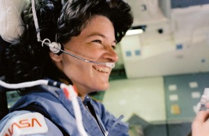 Sally Ride aboard the shuttle Challenger in 1983 when she becamse the first American woman in space.
